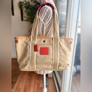 Coach Beige and Orange Canvas Tote